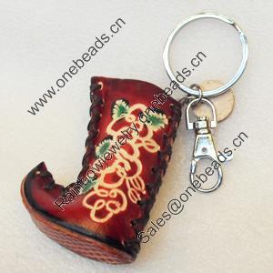 Iron Key Chains with Cowhide Pendants, Boots, Width:50mm, Length:4.7-inch, Sold by PC