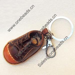 Iron Key Chains with Cowhide Pendants, Shoes, Width:33mm, Length:4.3-inch, Sold by PC