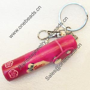 Iron Key Chains with Cowhide Pendants, Width:20mm, Length:5.2-inch, Sold by PC