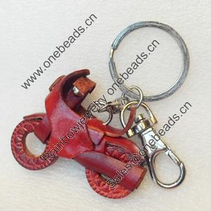 Iron Key Chains with Cowhide Pendants, Width:55mm, Length:3.4-inch, Sold by PC