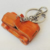 Iron Key Chains with Cowhide Pendants, Car, Width:55mm, Length:3.14-inch, Sold by PC