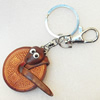 Iron Key Chains with Cowhide Pendants, Width:43mm, Length:3.9-inch, Sold by PC