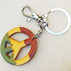 Iron Key Chains with Cowhide Pendants, Width:47mm, Length:3.7-inch, Sold by PC