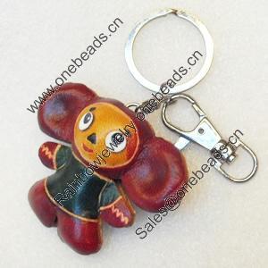 Iron Key Chains with Cowhide Pendants, Width:59mm, Length:3.5-inch, Sold by PC