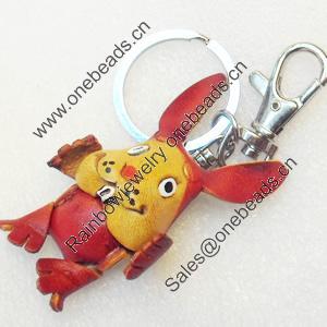 Iron Key Chains with Cowhide Pendants, Rabbit, Width:35mm, Length:3.7-inch, Sold by PC