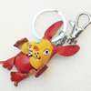 Iron Key Chains with Cowhide Pendants, Rabbit, Width:35mm, Length:3.7-inch, Sold by PC
