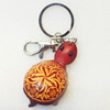 Iron Key Chains with Cowhide Pendants, Width:35mm, Length:4.5-inch, Sold by PC