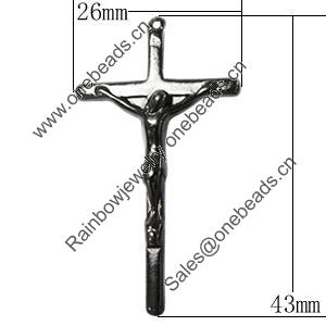 Jewelry findings, CCB Plastic Pendant, Plumbum black, Cross, 26x43mm Hole:1.5mm, Sold by Bag