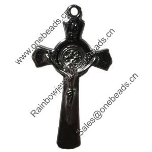 Jewelry findings, CCB Plastic Pendant, Plumbum black, Cross, 27x49mm Hole:2.5mm, Sold by Bag