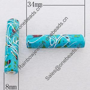 Spray-Painted Acrylic Beads, Tube, 8x34mm, Sold by Bag