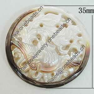 Carved Shell Pendant, Flat Round 35mm, Sold by PC