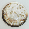 Carved Shell Pendant, Flat Round 35mm, Sold by PC