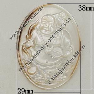 Carved Shell Pendant, Flat Oval 40x38mm, Sold by PC