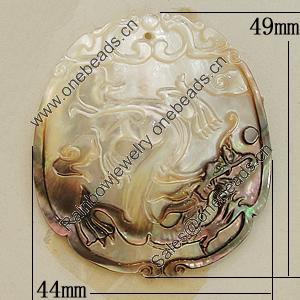 Carved Shell Pendant, 44x49mm, Sold by PC