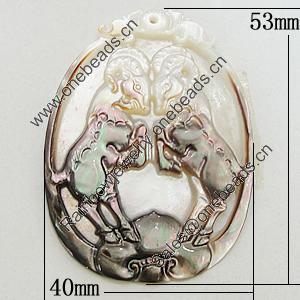 Carved Shell Pendant, 40x53mm, Sold by PC