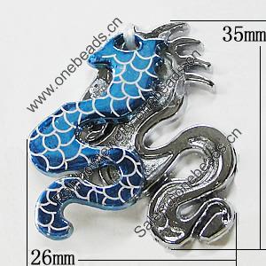 Pendant Zinc Alloy Jewelry Findings, Nobelium Plated, Dragon 26x35mm, Sold by PC