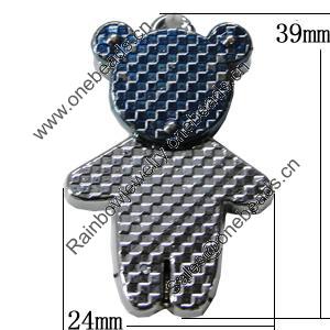 Pendant Zinc Alloy Jewelry Findings, Nobelium Plated, Bear 24x39mm, Sold by PC