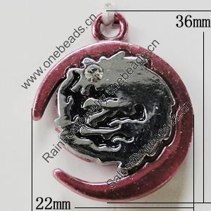 Pendant Zinc Alloy Jewelry Findings, Nobelium Plated, 22x36mm, Sold by PC