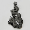 Pendant Zinc Alloy Jewelry Findings, Nobelium Plated, Dragon 18x33mm, Sold by PC