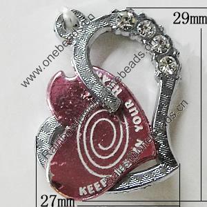 Pendant Zinc Alloy Jewelry Findings, Nobelium Plated, Heart 29x27mm, Sold by PC