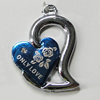 Pendant Zinc Alloy Jewelry Findings, Nobelium Plated, Heart 22x31mm, Sold by PC