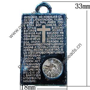 Pendant Zinc Alloy Jewelry Findings, Nobelium Plated, Rectangle 18x33mm, Sold by PC
