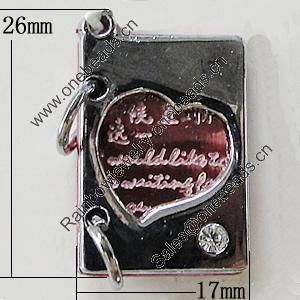 Pendant Zinc Alloy Jewelry Findings, Nobelium Plated, Rectangle 17x26mm, Sold by PC