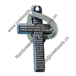 Pendant Zinc Alloy Jewelry Findings, Nobelium Plated, Cross 22x37mm, Sold by PC