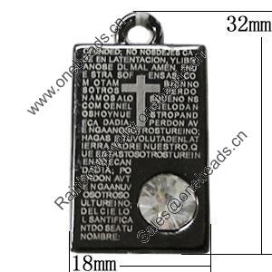 Pendant Zinc Alloy Jewelry Findings, Nobelium Plated, Rectangle 18x32mm, Sold by PC