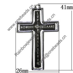 Pendant Zinc Alloy Jewelry Findings, Nobelium Plated, Cross 26x41mm, Sold by PC