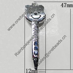 Pendant Zinc Alloy Jewelry Findings, Nobelium Plated, 12x47mm, Sold by PC