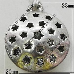 Hollow Bali Pendants Zinc Alloy Jewelry Findings, Lead-free, Flat Round 20x23mm, Sold by Bag 