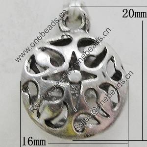 Hollow Bali Pendants Zinc Alloy Jewelry Findings, Lead-free, Flat Round 20x16mm, Sold by Bag 