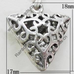 Hollow Bali Pendants Zinc Alloy Jewelry Findings, Lead-free, Triangle 17x18mm, Sold by Bag 