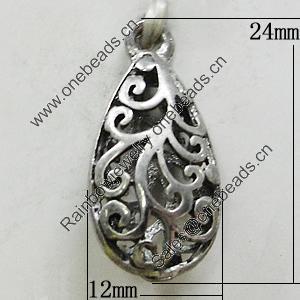 Hollow Bali Pendants Zinc Alloy Jewelry Findings, Lead-free, Teardrop 12x24mm, Sold by Bag 