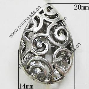 Hollow Bali Beads Zinc Alloy Jewelry Findings, Lead-free, Teardrop 20x14mm, Sold by Bag 