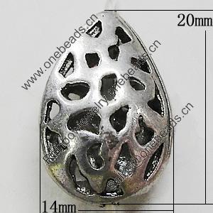 Hollow Bali Beads Zinc Alloy Jewelry Findings, Lead-free, Teardrop 20x14mm, Sold by Bag 