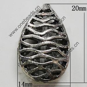 Hollow Bali Beads Zinc Alloy Jewelry Findings, Lead-free, Teardrop 20x14mm, Sold by Bag 