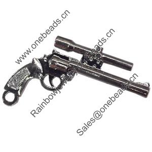 Pendant Zinc Alloy Jewelry Findings, Nobelium Plated, Pistol, 21x53mm, Sold by PC