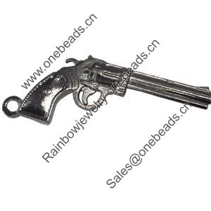 Pendant Zinc Alloy Jewelry Findings, Nobelium Plated, Pistol, 25x58mm, Sold by PC