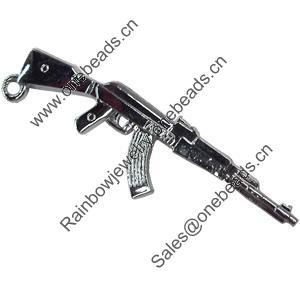 Pendant Zinc Alloy Jewelry Findings, Nobelium Plated, Sub-machine gun, 15x52mm, Sold by PC