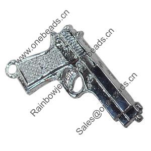 Pendant Zinc Alloy Jewelry Findings, Nobelium Plated, Pistol, 21x38mm, Sold by PC