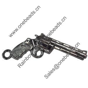 Pendant Zinc Alloy Jewelry Findings, Nobelium Plated, Pistol, 17x36mm, Sold by PC