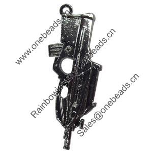 Pendant Zinc Alloy Jewelry Findings, Nobelium Plated, Sub-machine gun, 20x51mm, Sold by PC