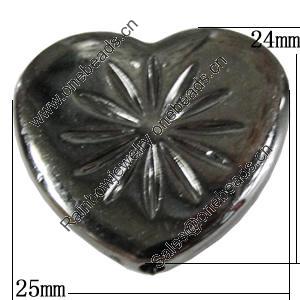 Jewelry findings, CCB Plastic Beads, Plumbum black, Heart 25x24mm Hole:1.5mm, Sold by Bag