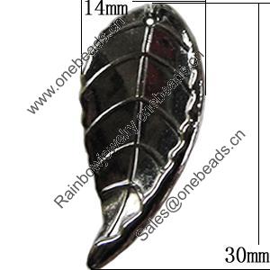 Jewelry findings, CCB Plastic Pendants, Plumbum black, Leaf 14x30mm Hole:1.5mm, Sold by Bag