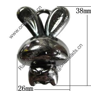 Jewelry findings, CCB Plastic Pendants, Plumbum black, Rabbit 26x38mm, Sold by Bag