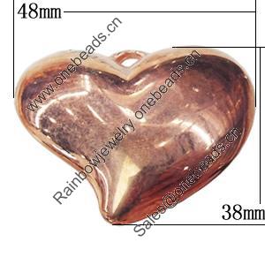 Jewelry findings, CCB Plastic Pendants, Original, Heart 48x38mm, Sold by Bag