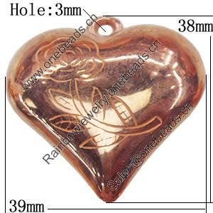 Jewelry findings, CCB Plastic Pendants, Original, Heart 39x38mm, Sold by Bag