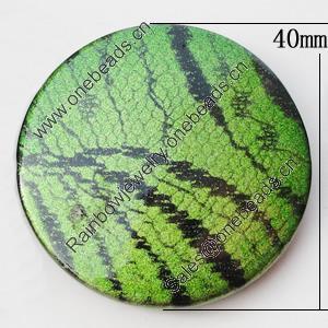 Spray-Painted Acrylic Beads, Flat Round 40mm, Sold by Bag